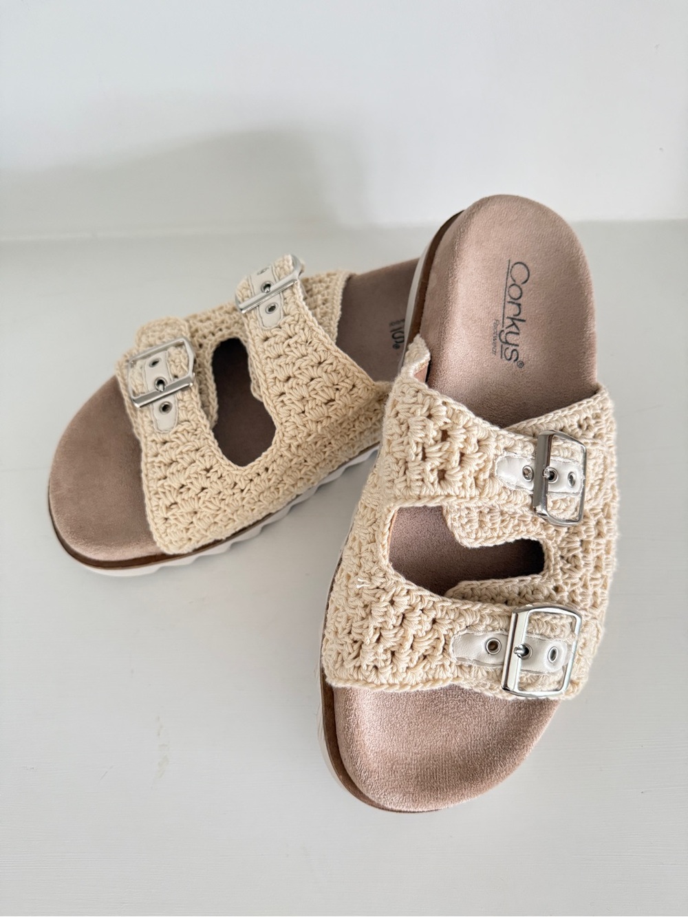 Corkys Dash Crochet Double-Buckle Slide Sandals - Cream - Picture 3 of 8